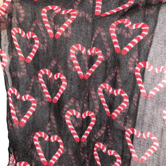HOLIDAY RED CANDY CANE hearts Christmas Scarf 13x58 - Picture 2 of 3